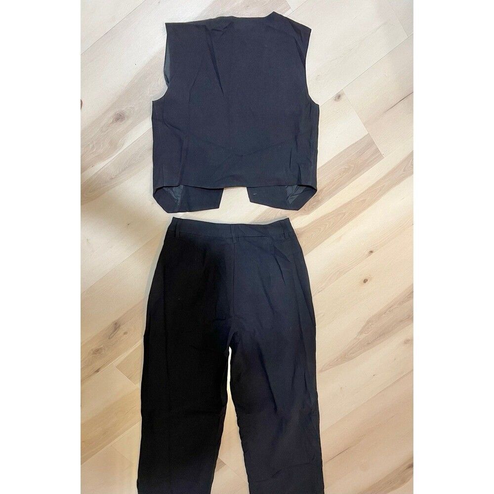 Commense NWT XS Black Cotton Two Piece Vest Pant Set Old Money Minimalist Chic - Picture 5 of 12